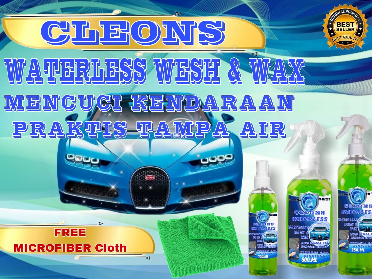 WATERLESS WASH AND WAX PENCUCI MOBIL DAN MOTOR TANPA AIR + PENGKILAP