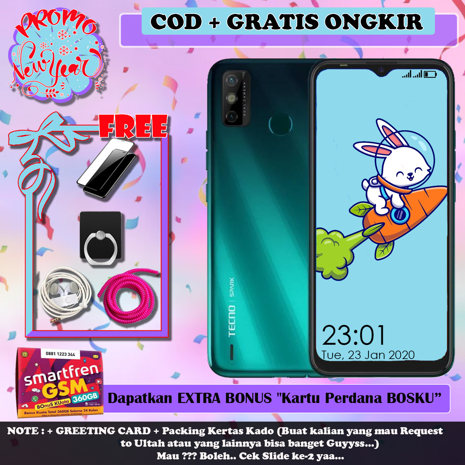 [PROMO GRATIS ONGKIR !!] Tecno Spark GO 4GB/64GB 4G LTE Android 10 6.52\