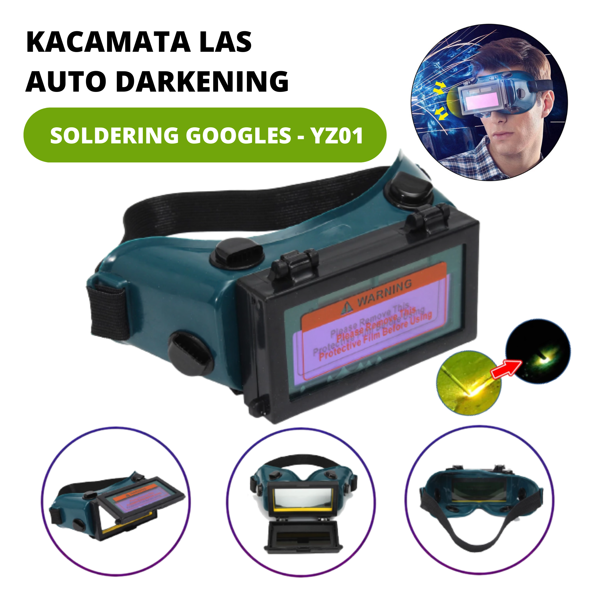 Kacamata Las Otomatis Auto Darkening Soldering Googles - YZ01 Kaca Mata