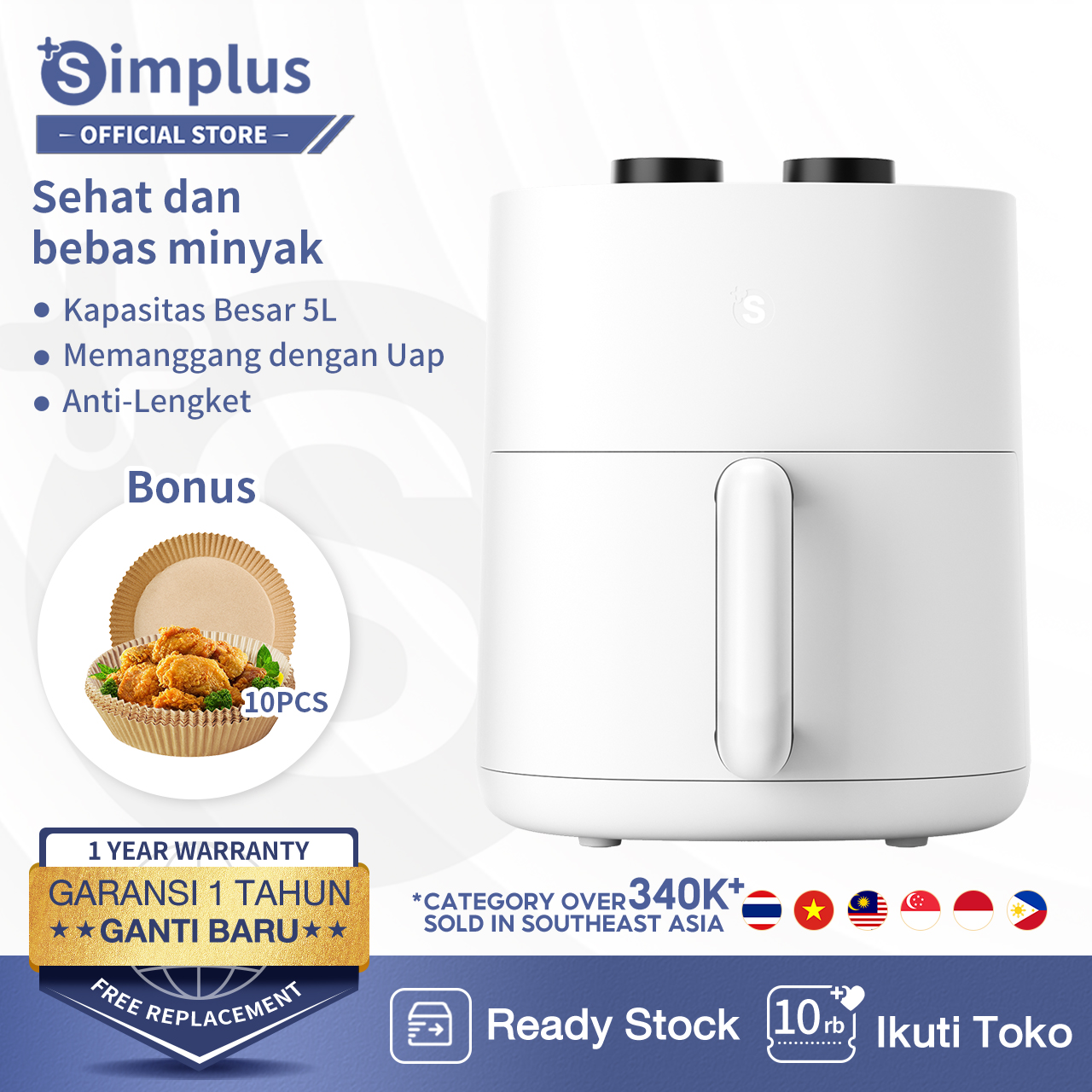 Simplus Air Fryer Serbaguna Kapasitas 5L Peralatan Masak Mesin