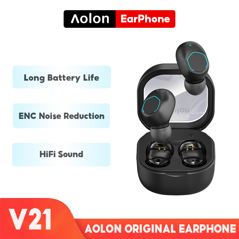 Aolon headset bluetooth bass jernih True Wireless Bluetooth Earphone Mini Earbuds TWS V21 Sport