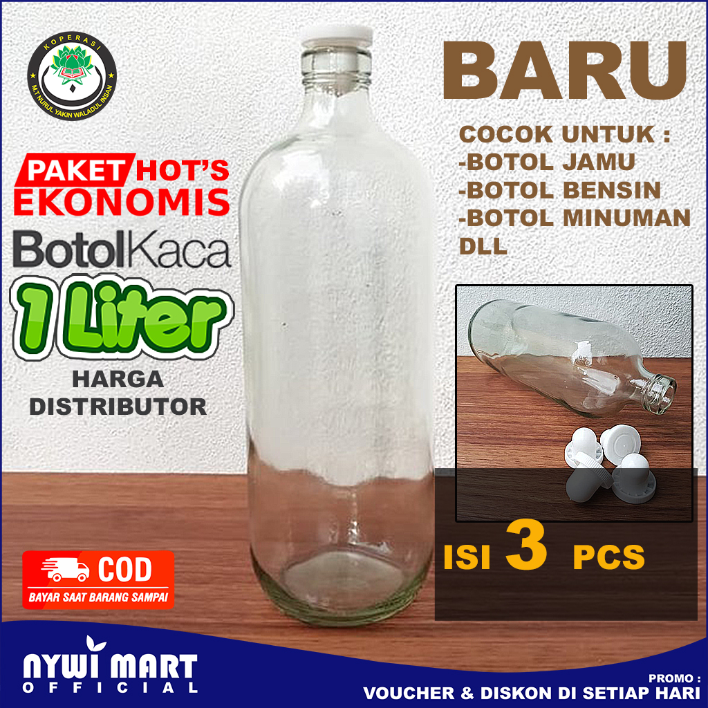 Paket Isi 6 Pcs Botol Jamu Kaca 1 Liter Baru Botol Bensin 1 Liter