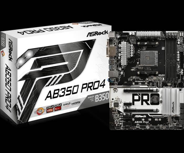 ASRock AB350 Pro4 (AM4, AMD Promontory B350, DDR4, USB3.0, SATA3)