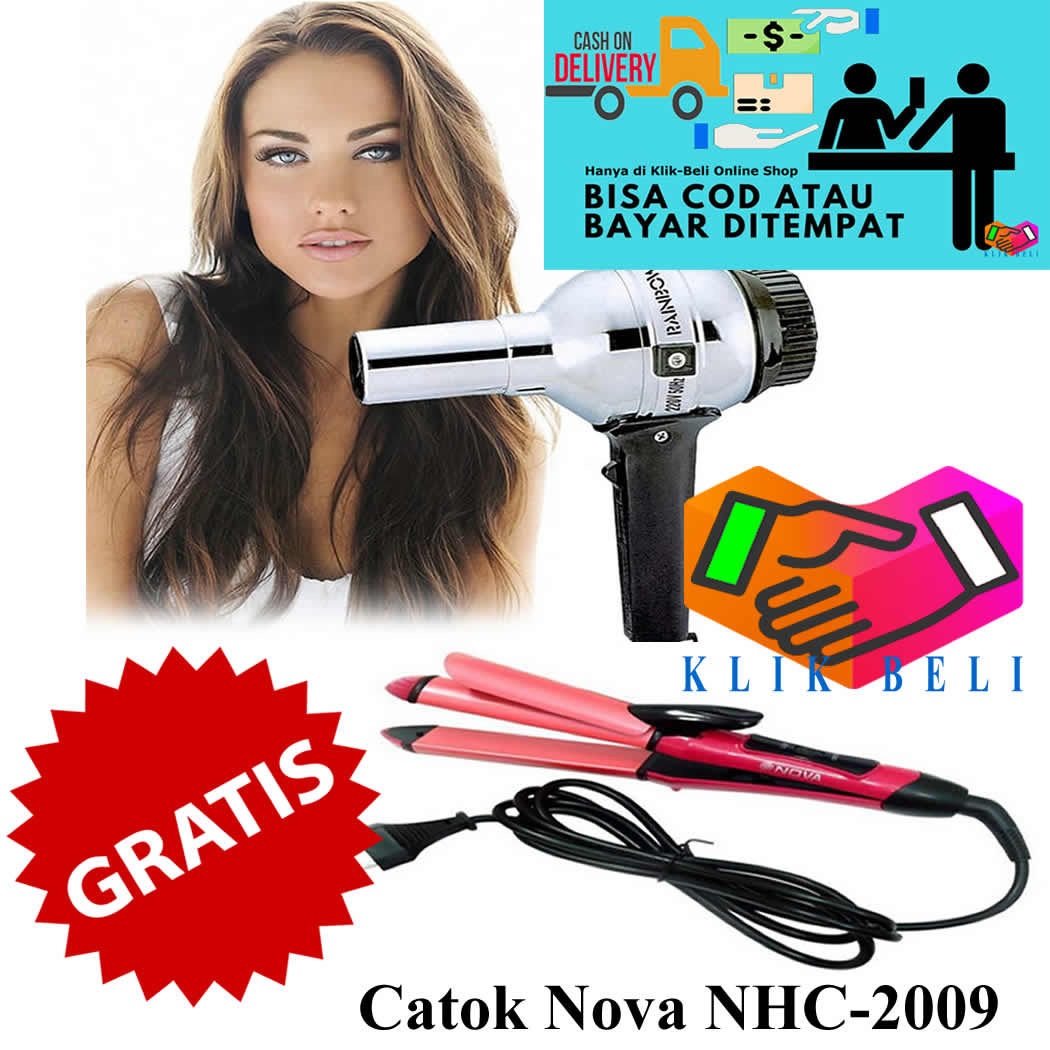 Klik-Beli PROMO Hairdryer Rainbow Hair Dryer Pengering Rambut + GRATIS Catok Nova NHC-2009 Catokan Pelurus Rambut - Pink