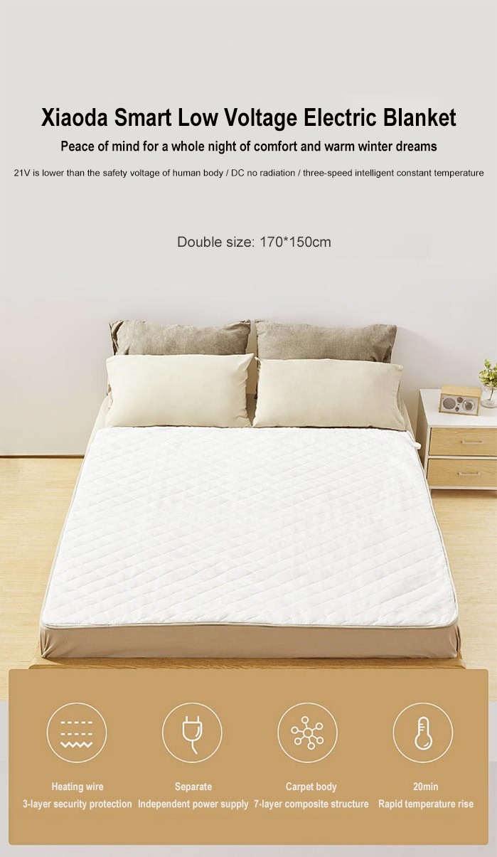 Xiaomi Xiaoda Electric Blanket Double Size 170x150 Cm Hddrt03 120w Lazada Indonesia