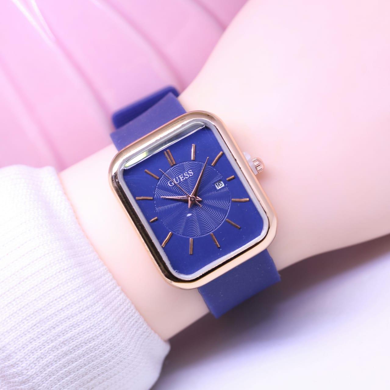Odemo_Gue SoS Jam Tangan Fashion Wanita Model Kotak Anti Air Tanggal Aktif Tali Ruber Best 2019
