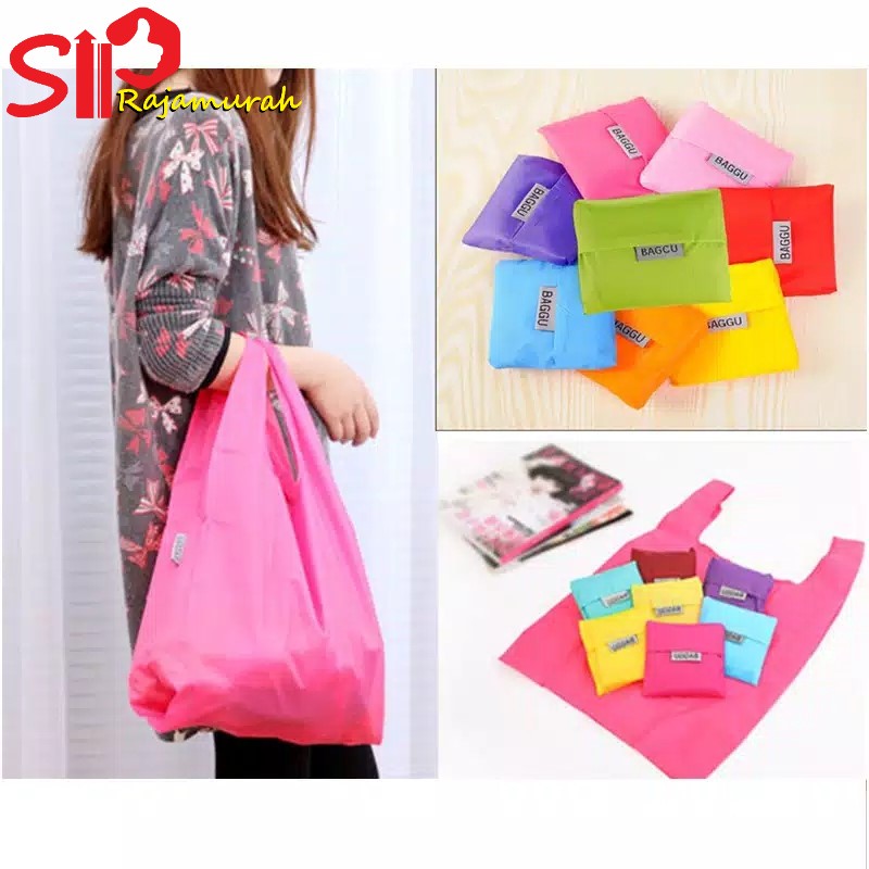 Kantong Tas Belanja Lipat Ramah Lingkungan Bahan Parasut Kuat Tahan
