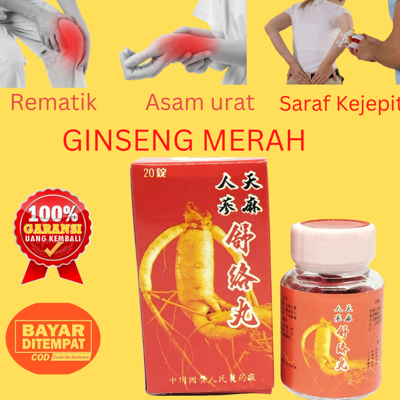 Ginseng Merah Obat Saraf Kejepit Rematik Asam Urat Herbal Manjur