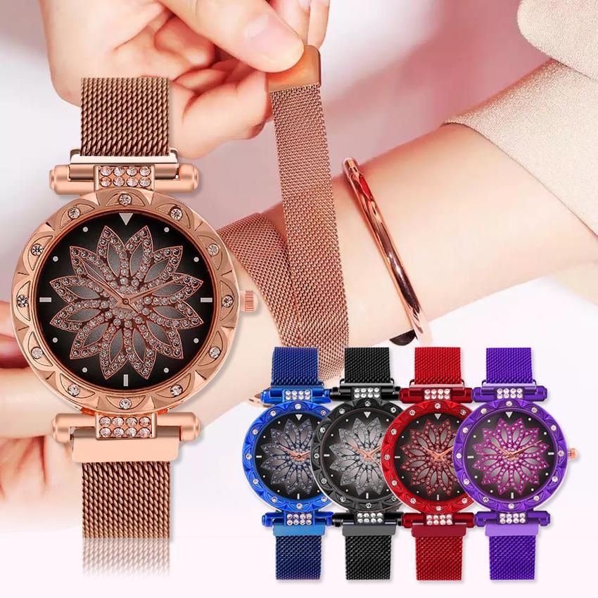 Jam tangan Wanita Tali Magnet Pasir Motif Bunga - CH Magnet - Lapakmerdeka