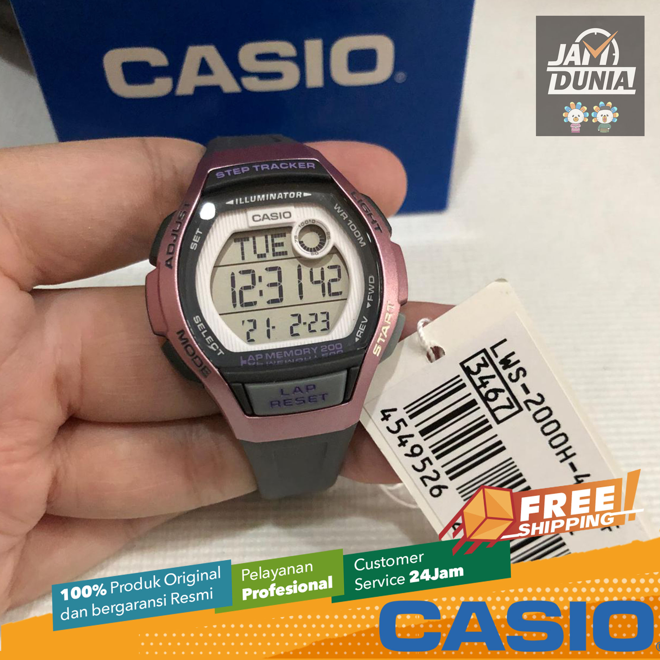 CASIO ORIGINAL - CASIO LWS-2000H-4AVDF - Casio Iluminator Digital - New -  WOMEN - Ungu - Strap Rubber - Jam dunia JD18ST # Jam Tangan Wanita Cewek  Anti Air Digital # LWS