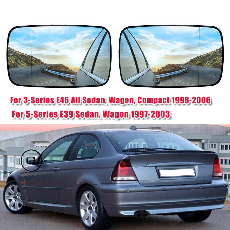 2X Blue Side Wing Mirror Rearview Mirror Glass Heated For-BMW E39 E46 320I 330I 325I 525I 1998-2006 LH/RH 51168250436