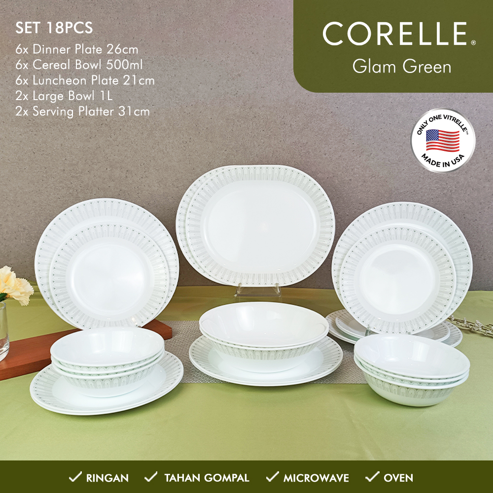 Corelle Glam Green Dinner Set Set Piring Makan Lazada Indonesia