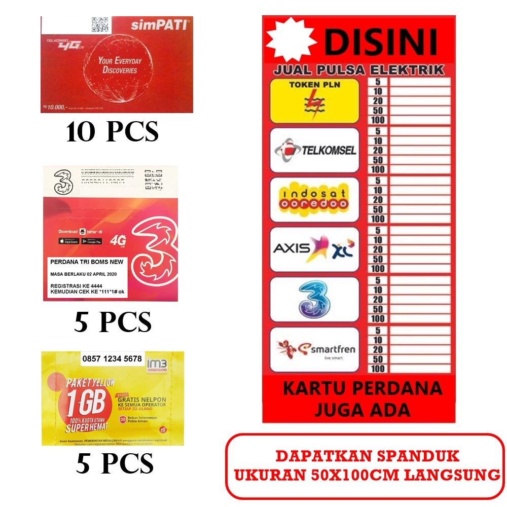 Perdana Simpati Biasa Pulsa 10pcs + TREE 5pcs + IM3 5pcs + Spanduk Siap Jualan 1pcs