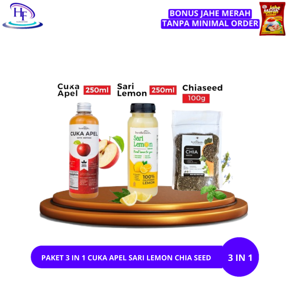 Paket 3 IN 1 Cuka Apel Sari Lemon Chia Seed 500ml / Cuka apel vinegar ...