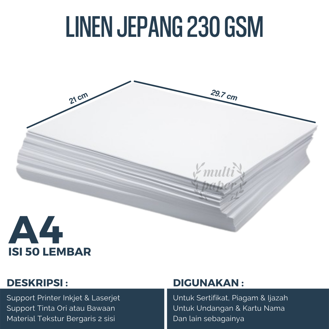 Multi Paper Kertas Linen A4 230 Gsm Isi 50 Lembar / Kertas Sertifikat ...