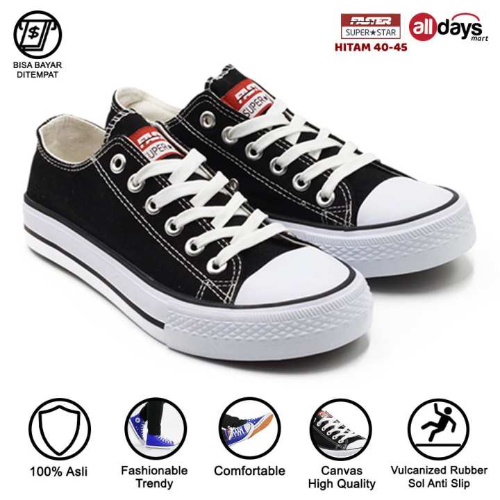 Faster Sepatu Sneakers Kanvas Pria 1603-01 - Hitam/Putih