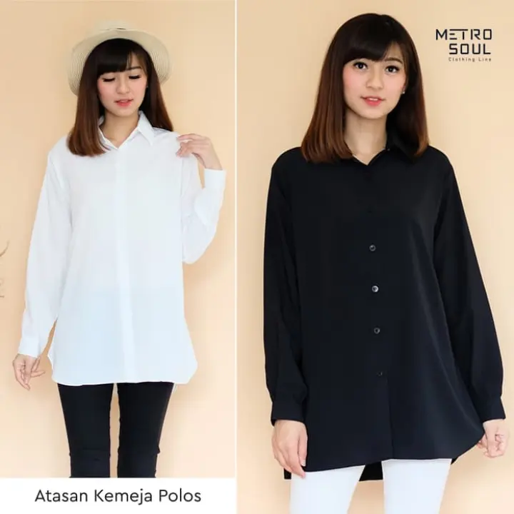 Blouse Kemeja S Atasan Wanita Hitam Putih Putih M Sedia Terbaru 2021 Kekinian Lengan Panjang Viral