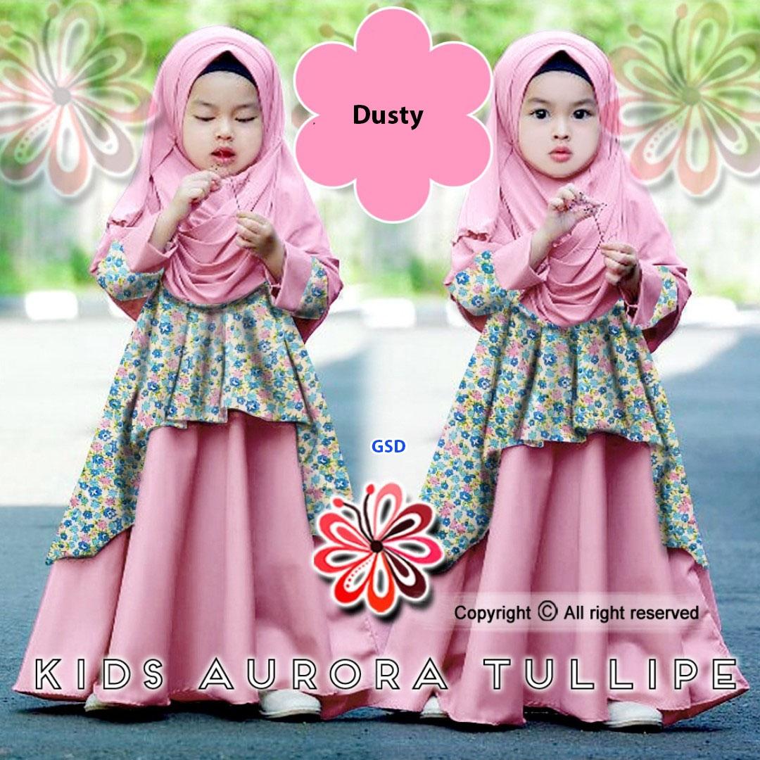 Setelan Baju Anak Cewek / Baju Muslim Anak / Baju Batik Anak / Hijab Aurora Sakura