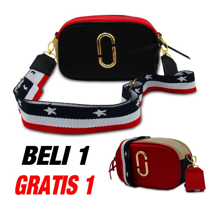 Beli 1 Gratis 1 Tas Snapshot Messenger Multi Colour - HItam Dan Merah