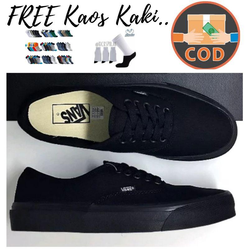 DeNis88sHOp@ SEPATU VANS_88 AUTHENTIC FULL BLACK HITAM POLOS WHITE PUTIH OLDSKOOL ERA SK8 PREMIUM BNIB ICC IFC DT (VBD-02)