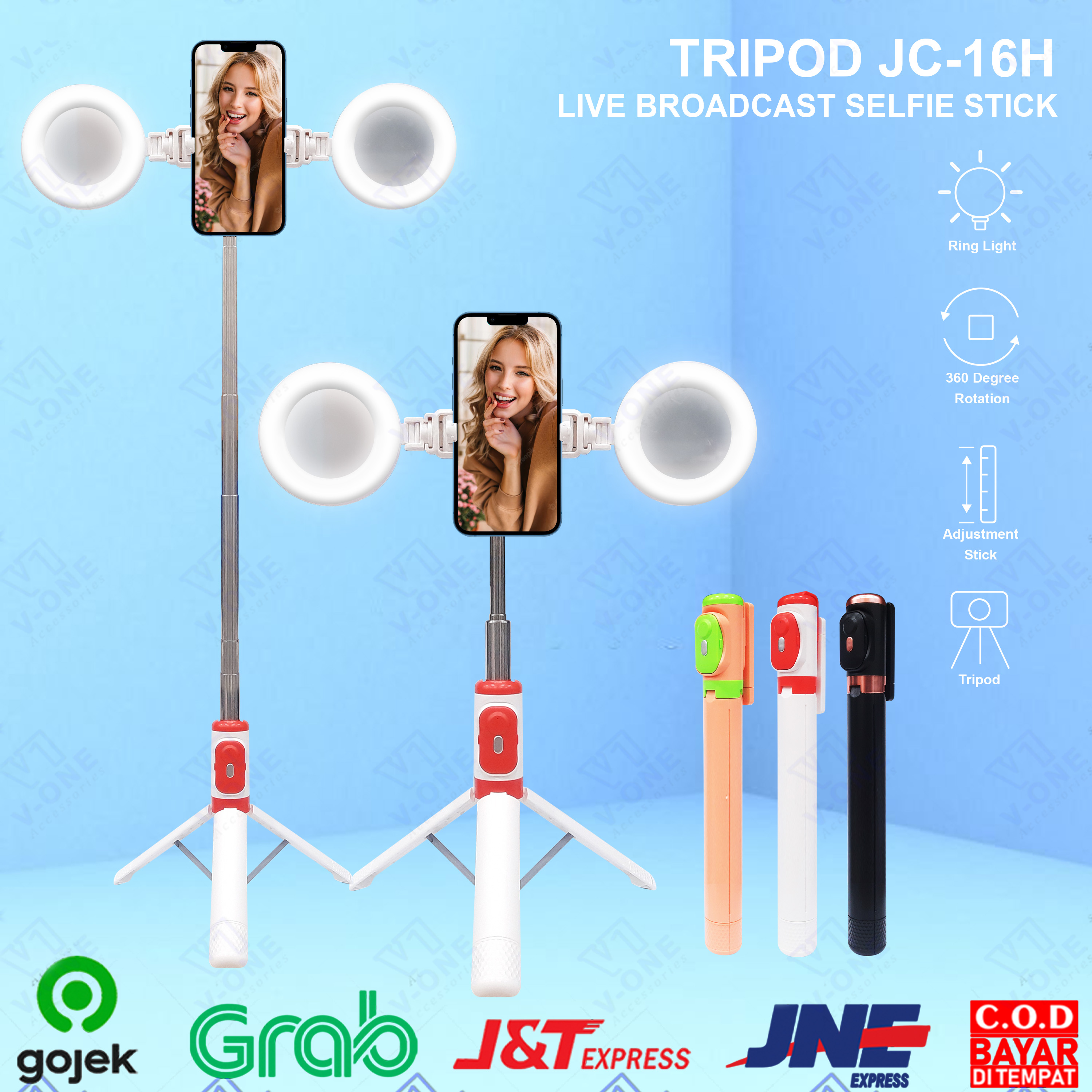 TRIPOD SELFIE RING LIGHT JC-18H TONGSIS BLUETOOTH REMOTE SELFIE