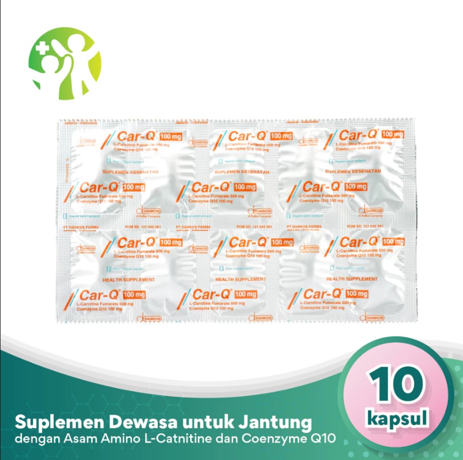 Car-Q 100 - 1 Strip kapsul multivitamin dengan Asam Amino L-Carnitine dan Coenzyme Q10 untuk kesehatan dewasa