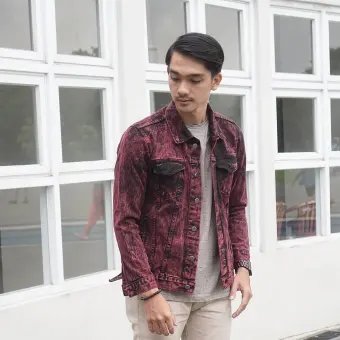 jaket denim maroon