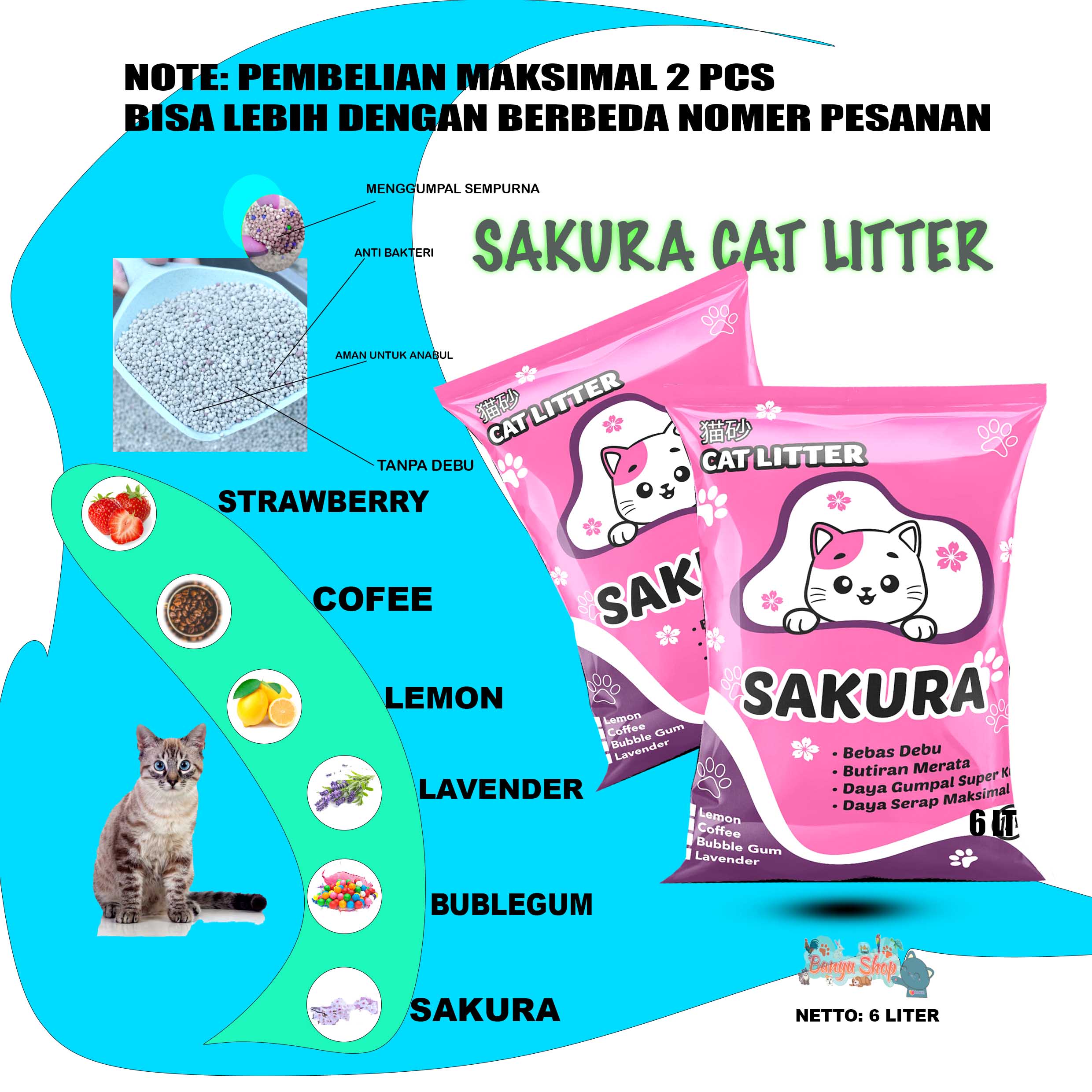 LAGI PROMO HARGA MURAH 6 LITER PASIR KUCING GUMPAL WANGI SAKURA PASIR lagi-promo-harga-murah-6-liter-pasir-kucing-gumpal-wangi-sakura-pasir