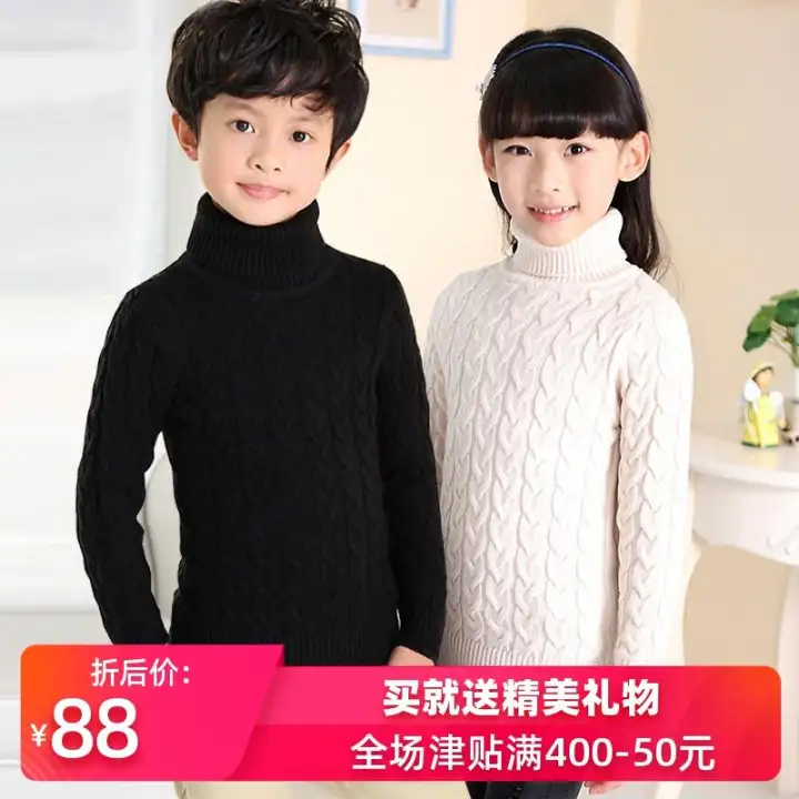 Koleksi Taobao Anak Laki Laki Anak Prempuan Kerah Tinggi Sweater Warna Hitam Murni Putih Merah Pakaian Anak Anak Anak Laki Laki Kerah Turndown