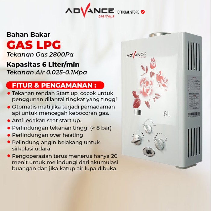 Water Heater Gas Advance GWH-60 Pemanas Air Kamar Mandi Bonus Selang |  Lazada Indonesia