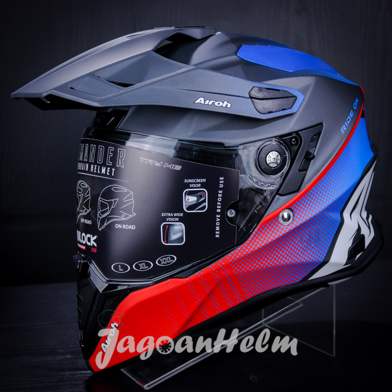 AIROH HELM COMMANDER PROGRESS BLUE RED MATT ADVENTURE DOUBLE
