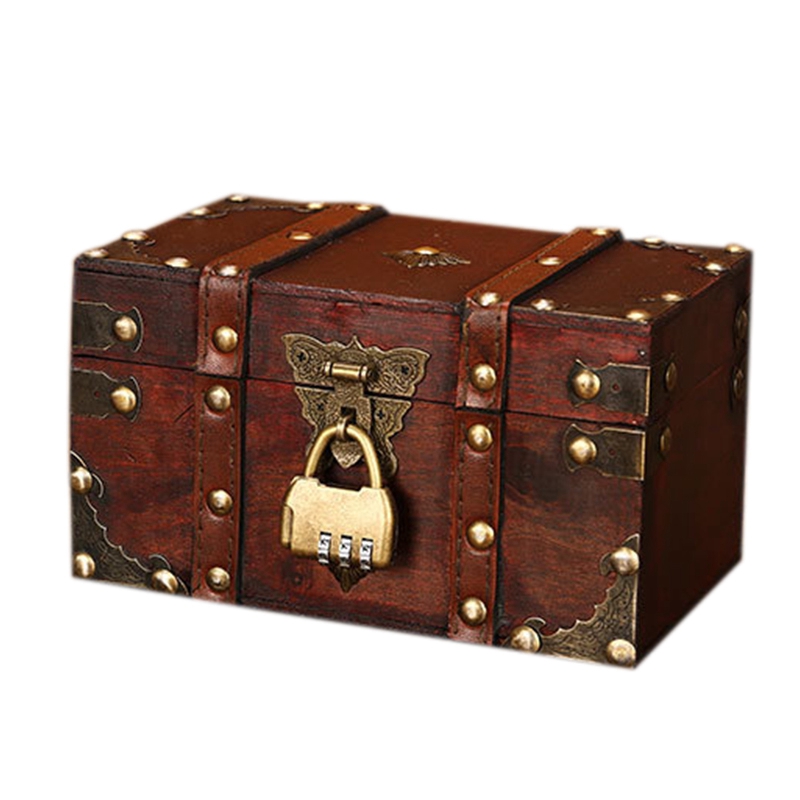 Retro Treasure Chest with Lock Vintage Wooden Storage Box Antique Style ...