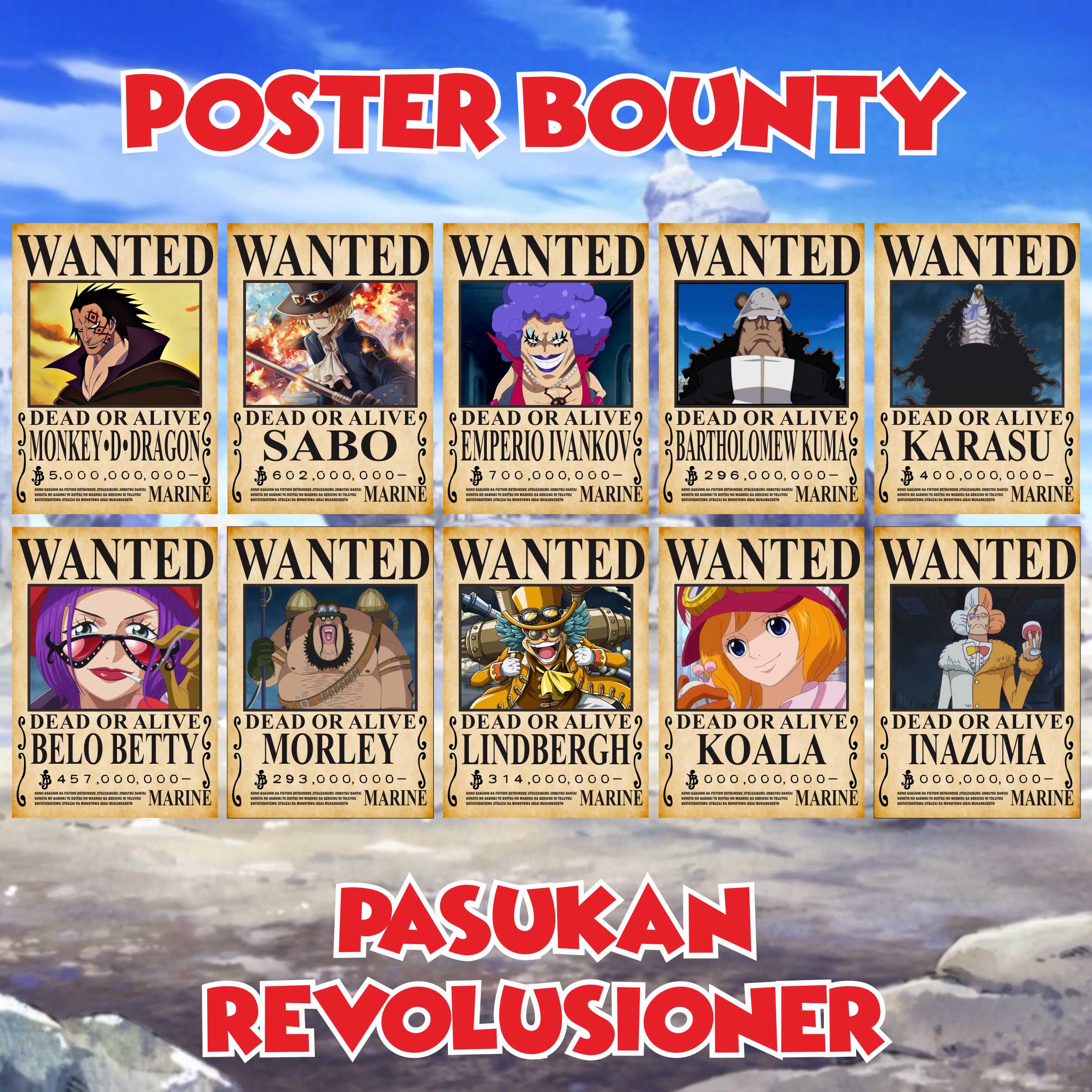 Poster Bounty Pasukan Revolusioner Army One Piece Dragon Sabo Ivankov Kuma Karasu Belo Betty Morley Lindbergh Koala Dan Inazuma Lazada Indonesia