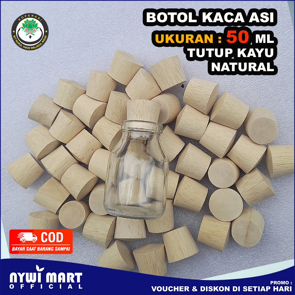 ( TERMURAH ) Botol ASI Kaca 50ml Tutup Kayu Natural / Botol Bayi ...