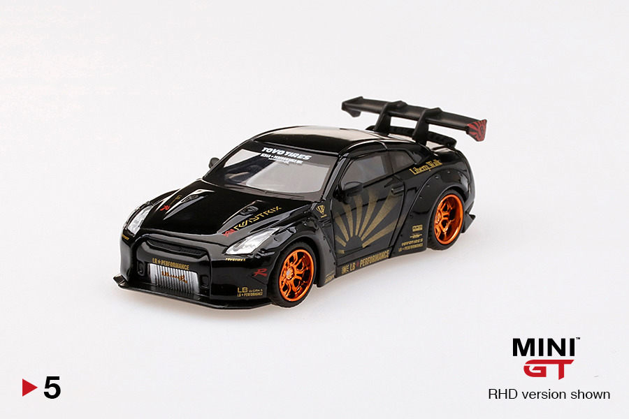 Mini GT 5 LB WORKS Nissan GT-R (R35) Black with Copper Wheel Skala