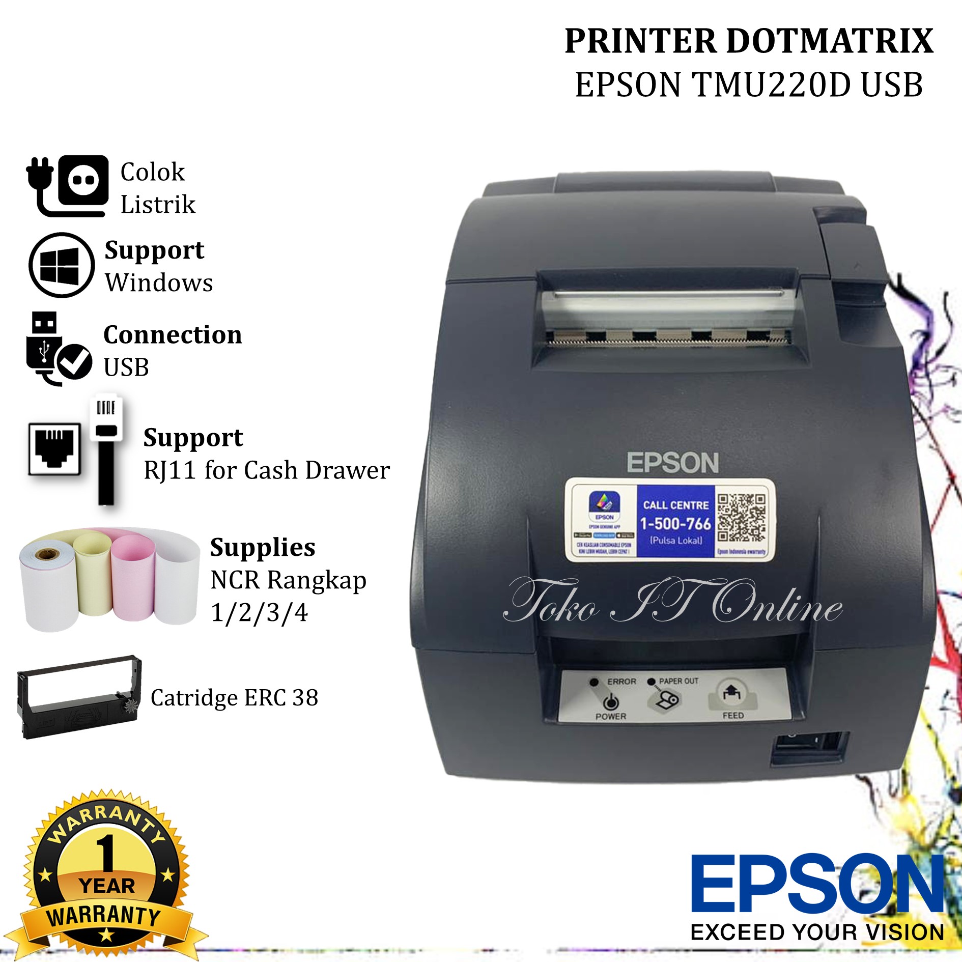 Printer Pos Dot Matrix Epson Tm U220d Usb Manual Cutter Printer Struk Kasir Tm U220 D Lazada 4916