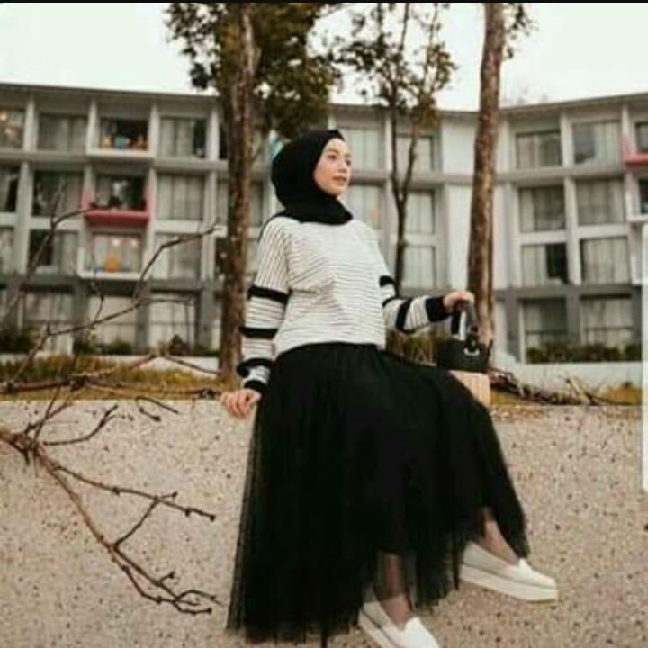 Style Hijab Rok Tutu Hitam Rok Tutu Ruffle Rok Tile Hitam Ruffle