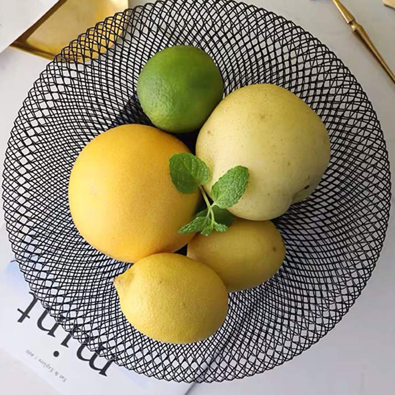 Metal Mesh Creative Countertop Fruit Snacks Basket Bowl Stand for Kitchen, Large Black Decorative Table Centerpiece Holder for Bread, Candy - 10 Inches