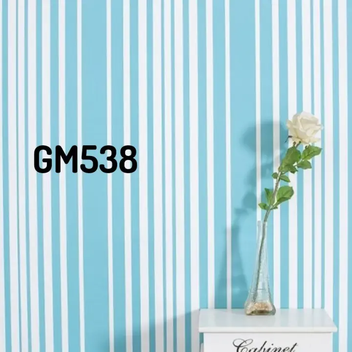 Wallpaper Dinding Dekorasi Rumah Motif Garis Biru Salur Putih Gm538 Wallpaper Stiker Rumah Wallpaper 3d Kamar Dapur Murah Citra Wallpaper