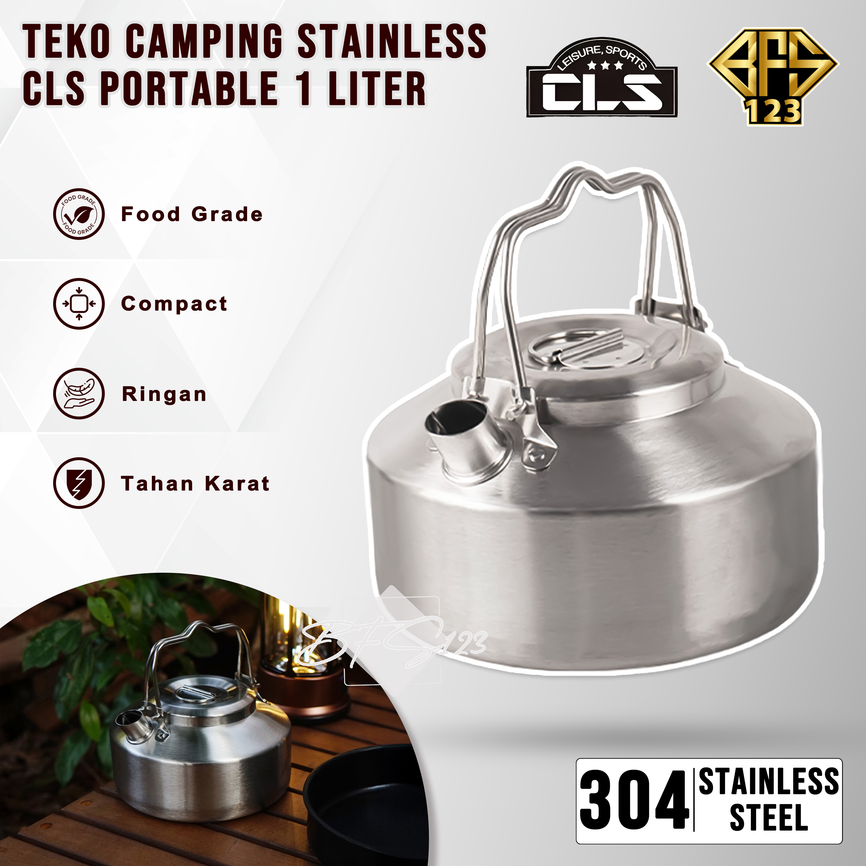Teko Camping Liter Kettle Camping Teapot Stainless Steel 304 Two