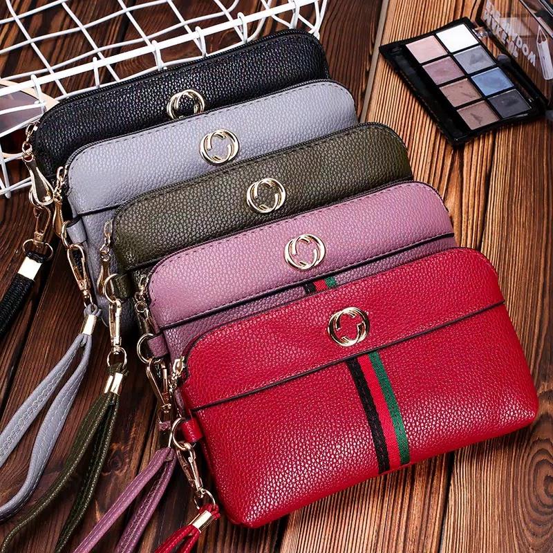 galery shop-COD-D3-100% import bukan tiruan lokal/Tas tangan wanita-dompet panjang wanita bergaris korea-clutch wanita bergaris kulit pu fashion import/dompet hp dompet uang fashion