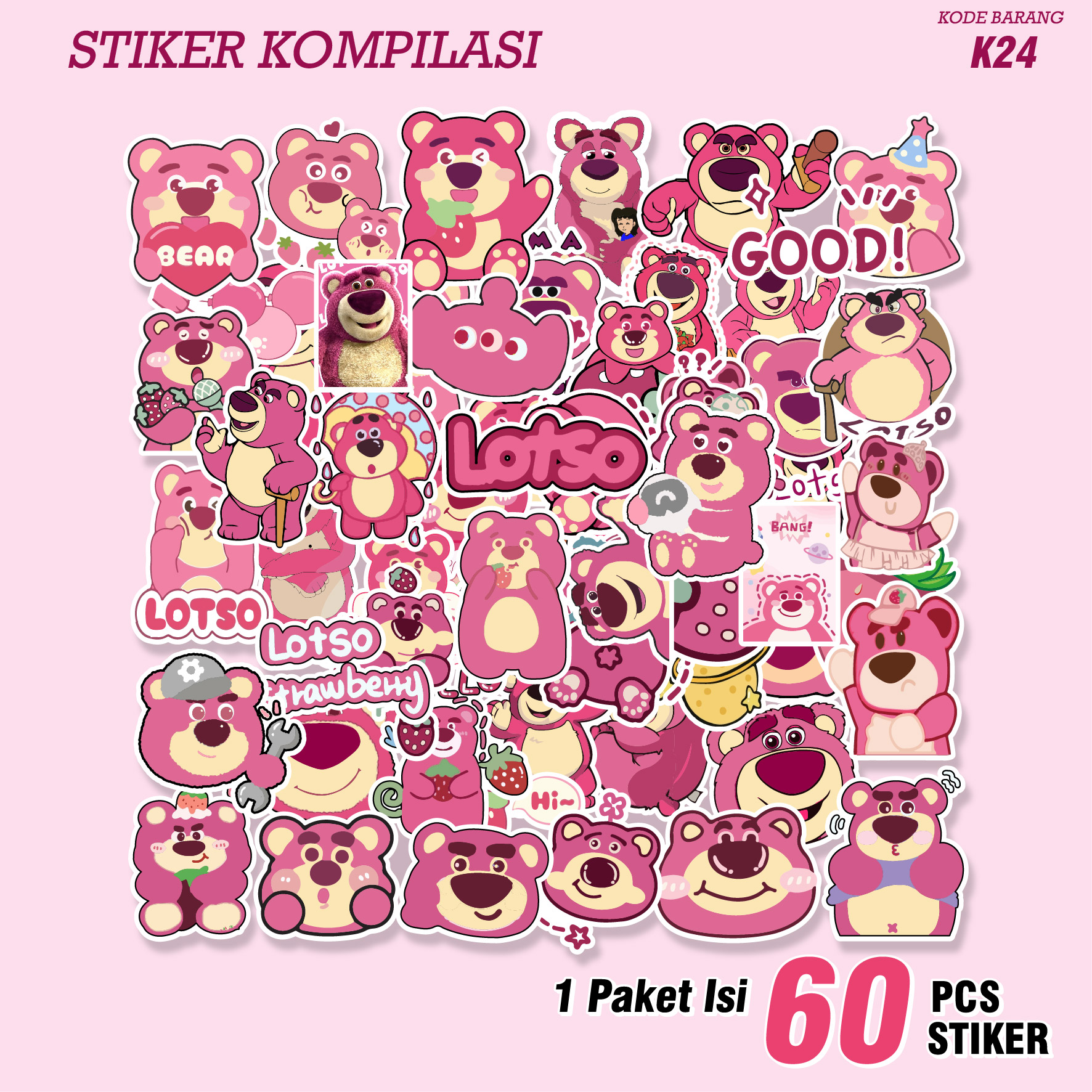 [ MAC ] 60 PCS STICKER LOTSO BERUANG STRAWBERRY LENGKAP LUCU AESTHETIC ...