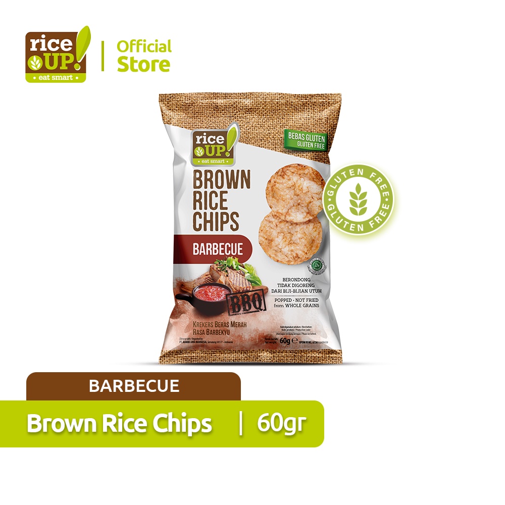 RiceUP! Wholegrain Brown Rice Chips (Keripik Beras Merah) Barbeque 60G