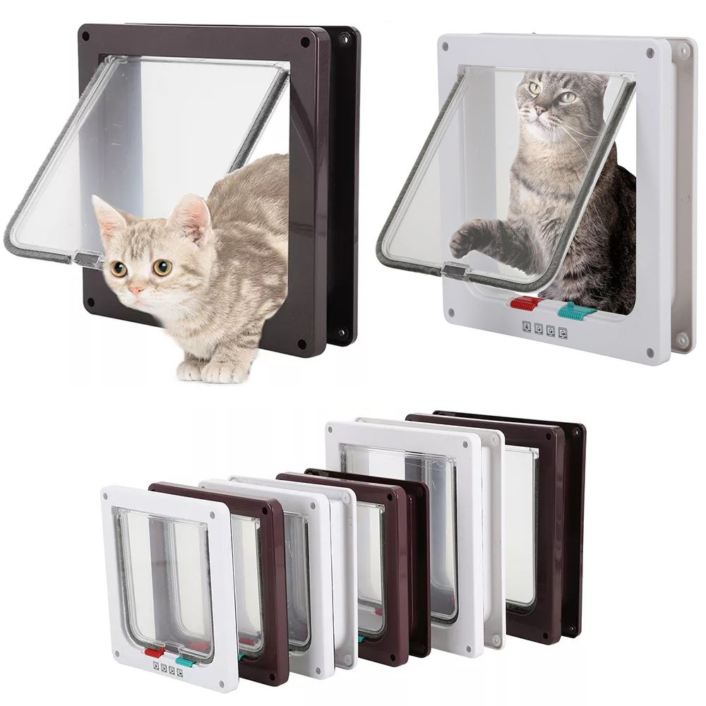 DFSID Simple Design Smart With Security Lock ABS Material 4 Ways In and Out Freely Cat Door Flap Door Pet Supplies Dog Gates