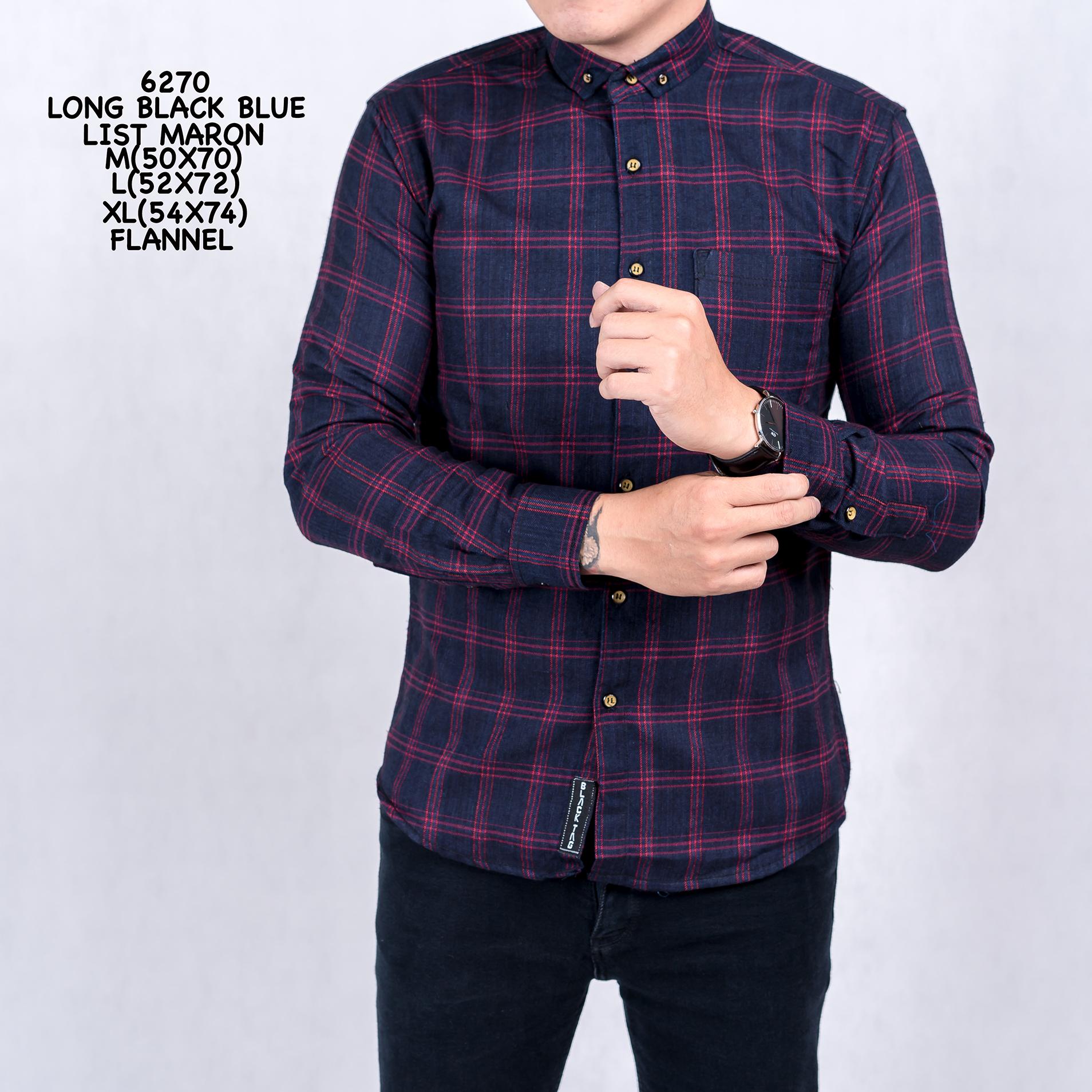 Kemeja Flanel Lengan Panjang Fashion Kemeja Kasual Pria Long Flanel Slim Fit