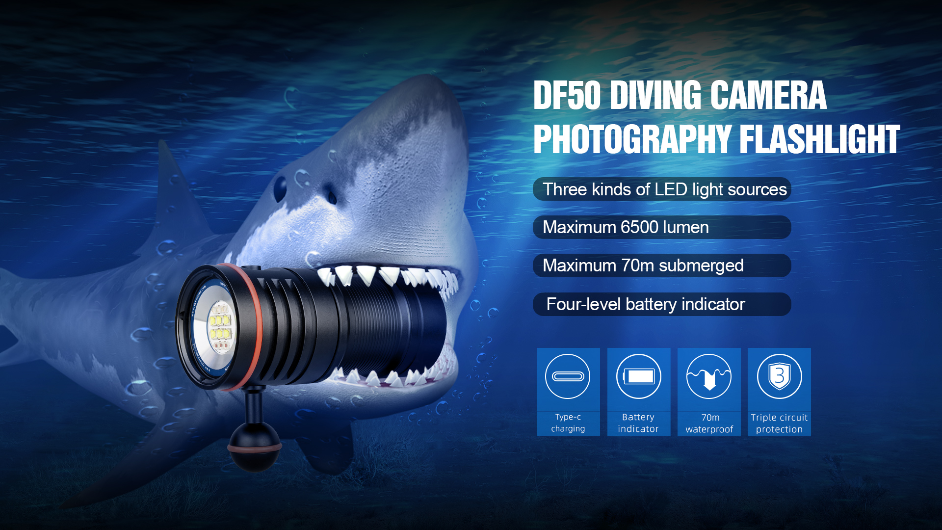 TrustFire DF50 Diving Flashlight 6500LM 