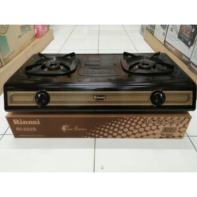 Rinnai RI522S Kompor Gas Stove Teflon 2 Tungku RI 522 S / RI522 S / RI 522S  / RI522S - Hitam + Free Selang dan Gas SNI | Lazada Indonesia