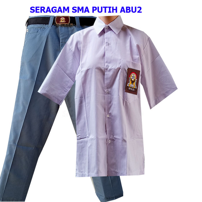 SETELAN SERAGAM SMA LAKI LAKI PUTIH ABU ABU+SABUK SMA-SERAGAM SEKOLAH