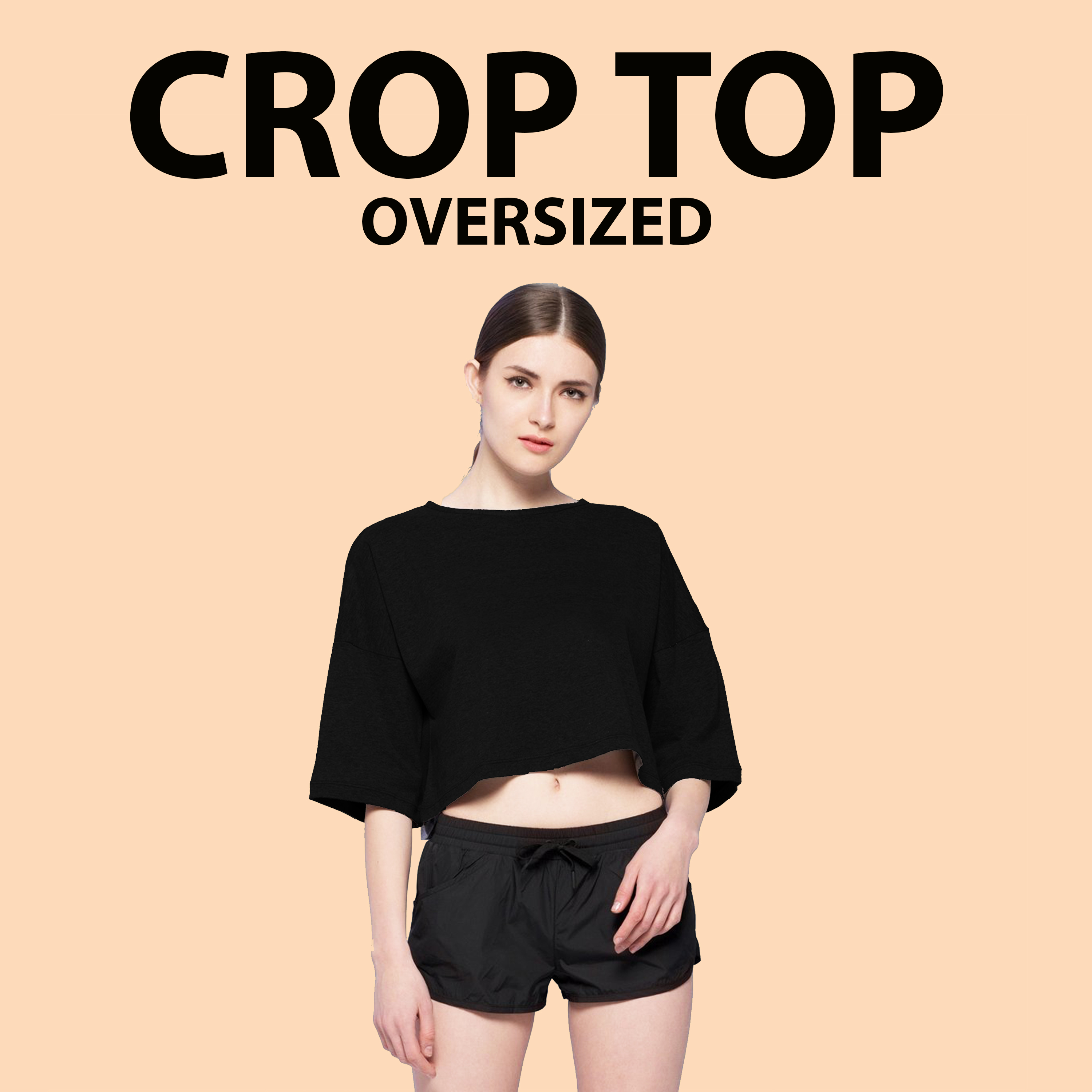 Kaos Crop Top Oversize Wanita Cotton 