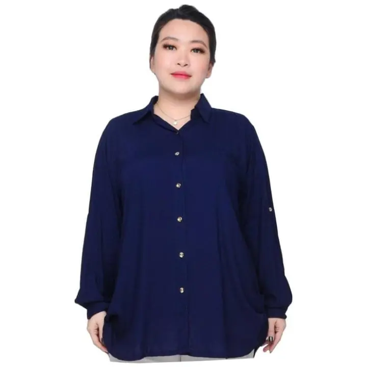 Warna Random Dan Ukuran All Size Atasan Kemeja Wanita Rayon Basic Polos Premium Luxury Xxxl Ld